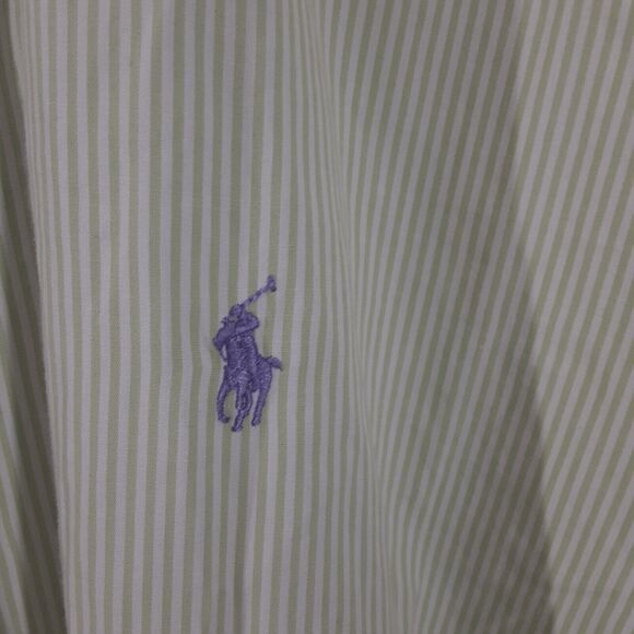 Ralph Lauren Mens L Large White Green Stripe Long Sleeve Blake Shirt Purple Pony - Picture 3 of 8